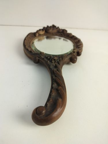Antique Brass Hand Mirror Embossed Etched Beveled Glass Art Nouveau Lovely photo furniture