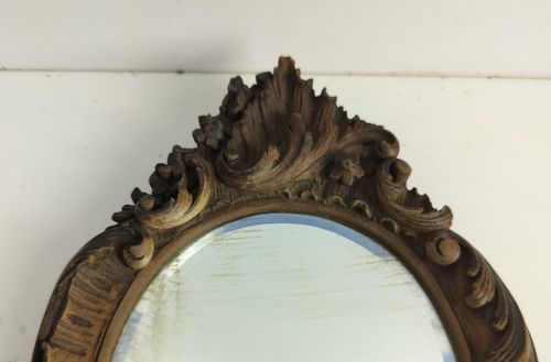 Antique Brass Hand Mirror Embossed Etched Beveled Glass Art Nouveau Lovely photo vintage