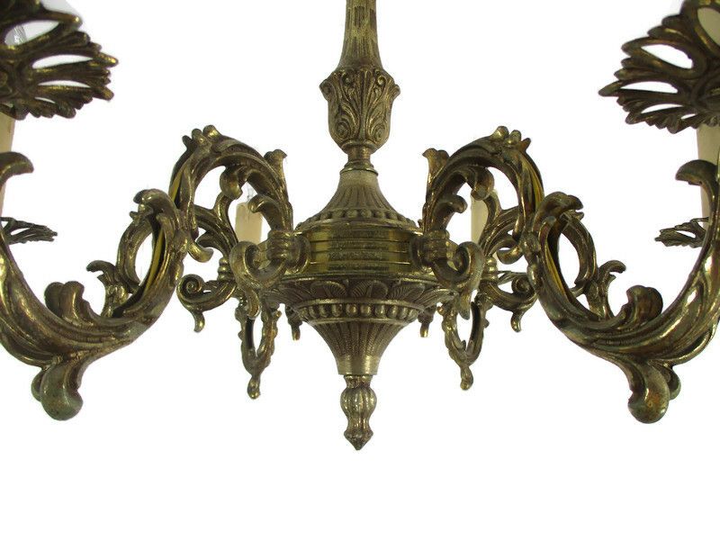 Chandelier 6 Lights Brass Hollywood Regency Ornate Mid Century Modern Vintage photo furniture