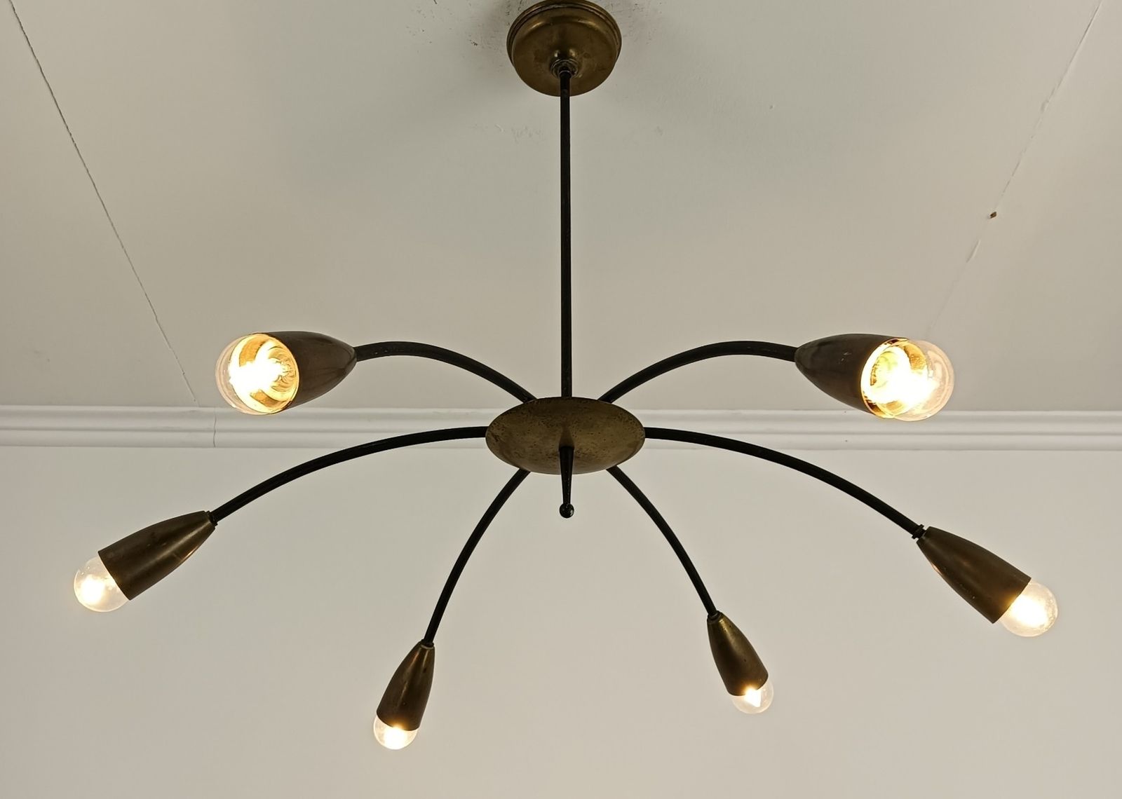 photo furniture Vintage Retro Pop Art Sputnik Spider Chandelier 6 Arm 6 Lights Iron Brass Funky