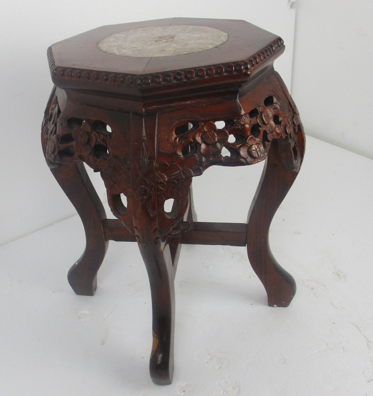 Hand Carved Wooden Chinese Marble Top Hall Console Table Pedestal Bonsai Stand photo for sale