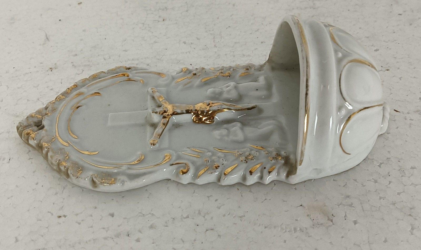 photo furniture Lovely Small Antique Holy Water Font Vessel Porcelain Bisque Crucifixion Wall Ha