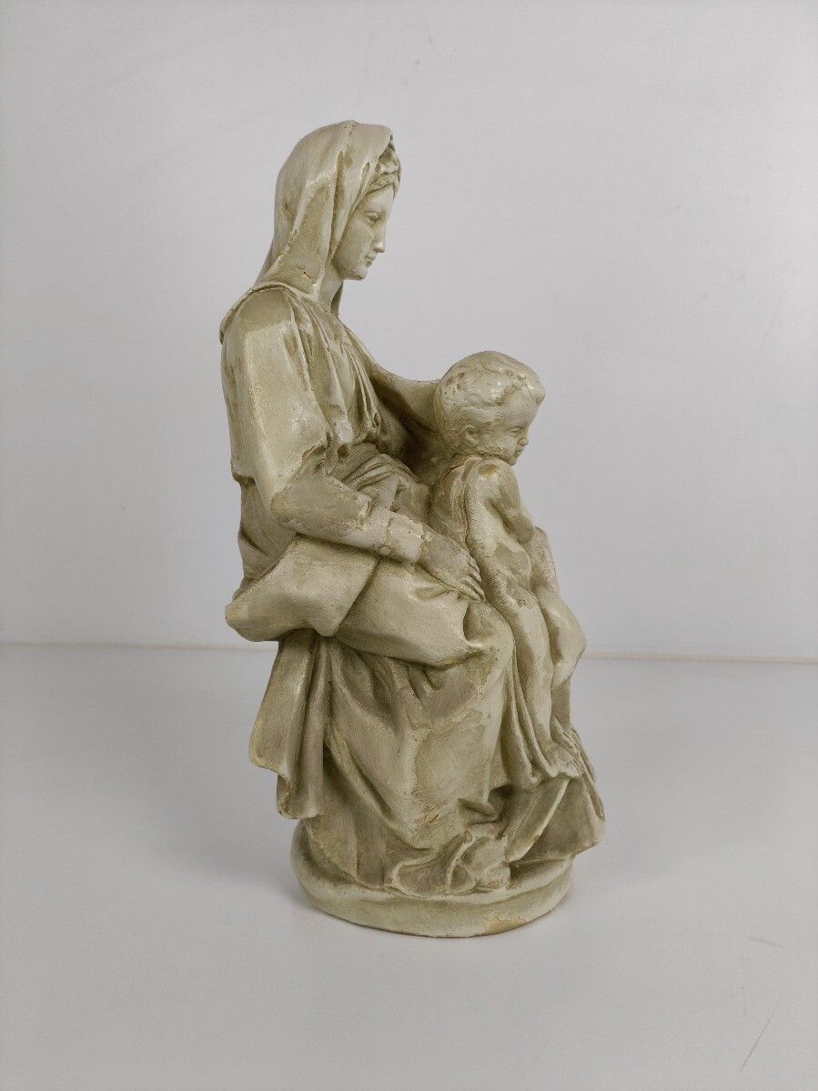 Statue Sitting Our Lady Virgin Mary Infant Sedes Sapientiae Plaster Vintage Beau photo for sale