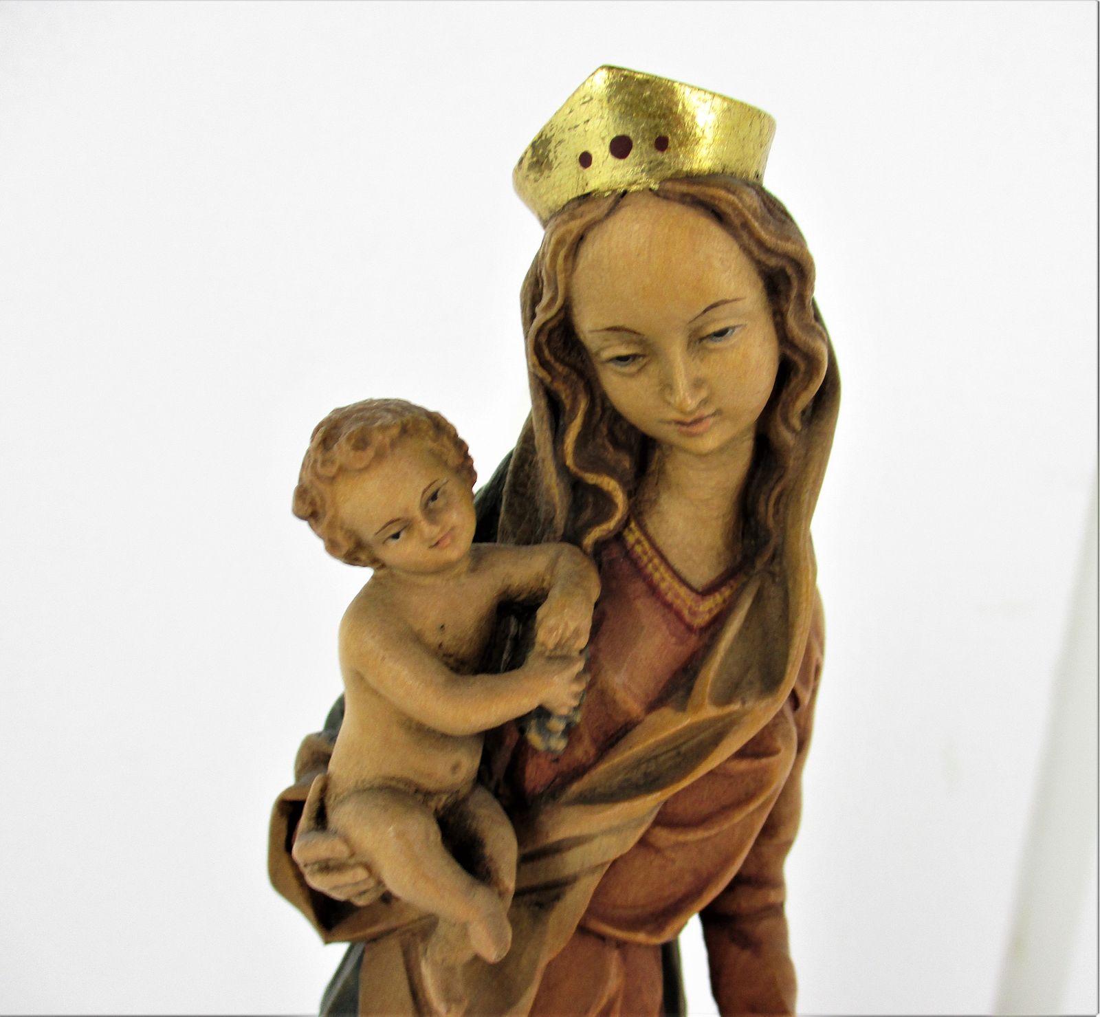 Virgin Mary Madonna Infant Child Wooden Statue Anri Style Polychrome Lovely 10.6 photo furniture