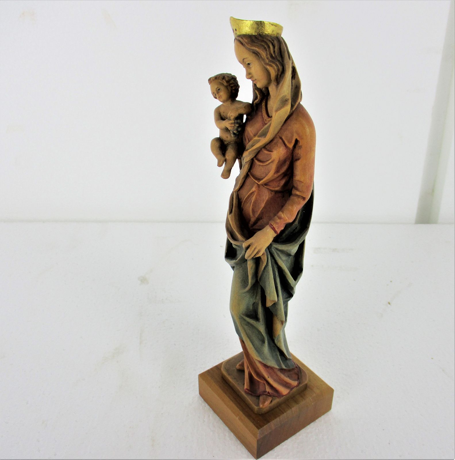 Virgin Mary Madonna Infant Child Wooden Statue Anri Style Polychrome Lovely 10.6 photo Art