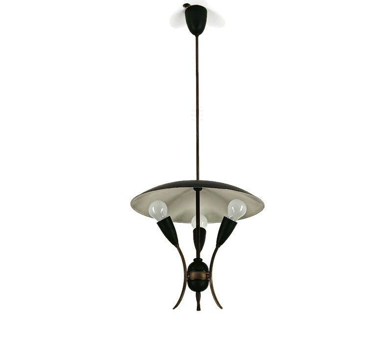 Stilnovo Rare Retro Vintage Chandelier Fixture Metal Modernist 3 Lights Arm Funk