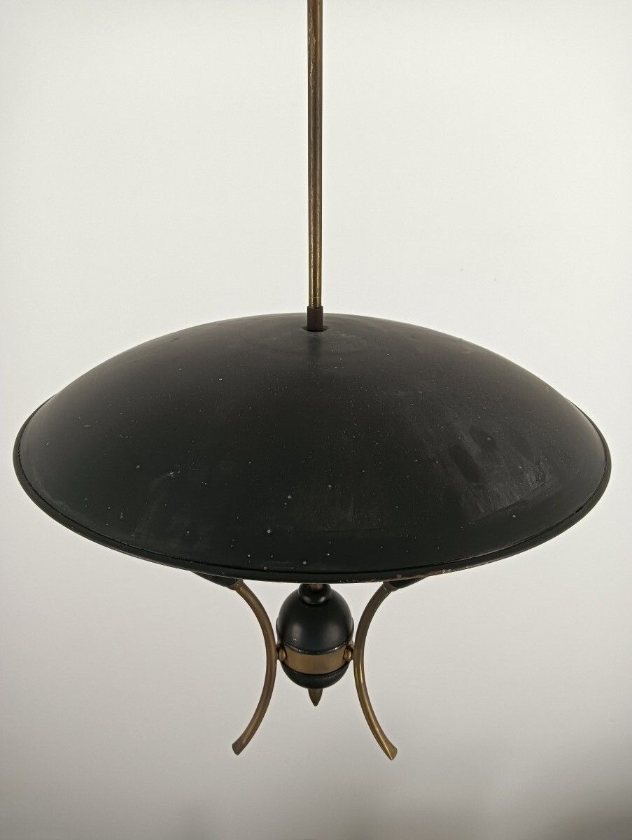 photo furniture Stilnovo Rare Retro Vintage Chandelier Fixture Metal Modernist 3 Lights Arm Funk