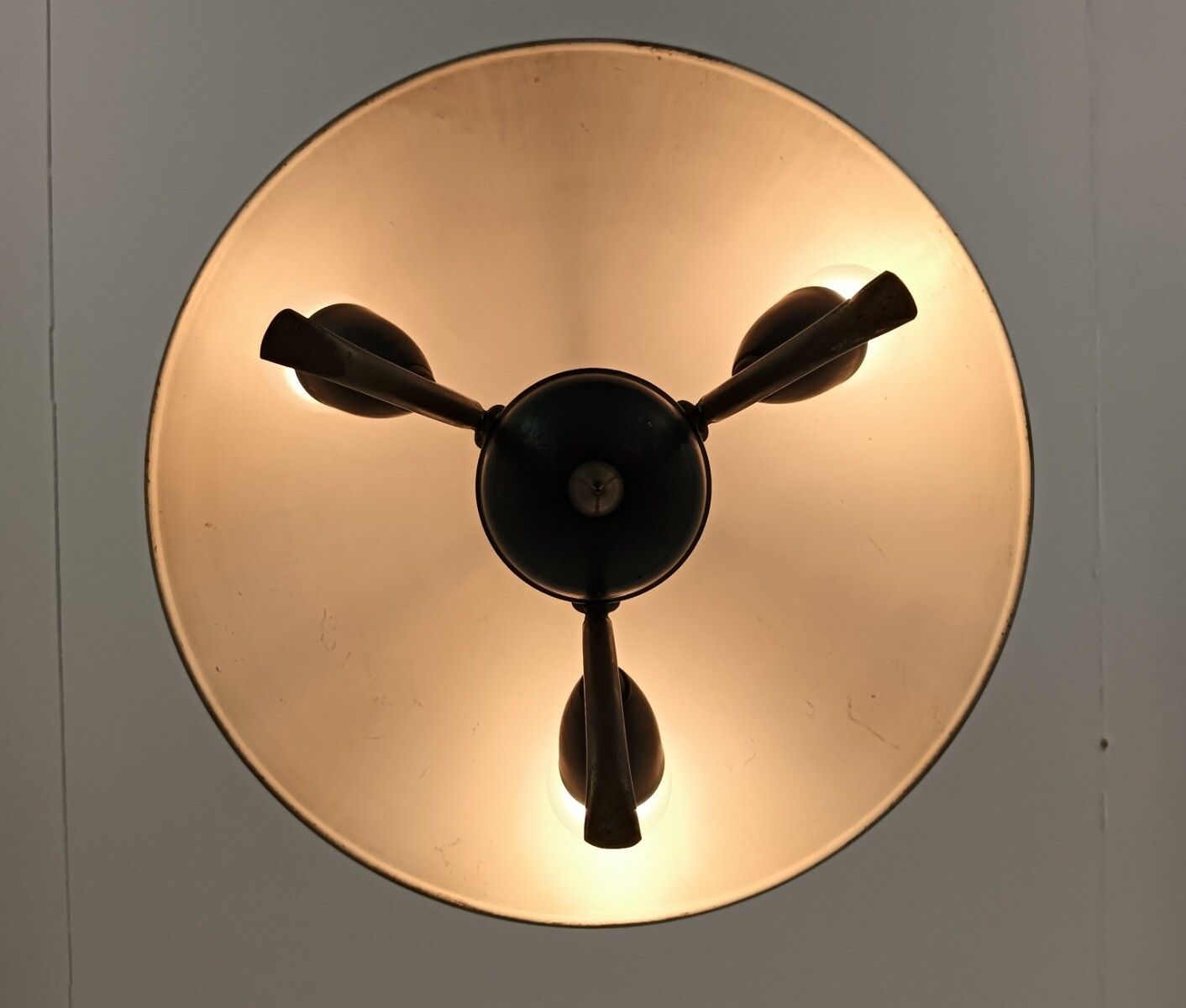 photo for sale Stilnovo Rare Retro Vintage Chandelier Fixture Metal Modernist 3 Lights Arm Funk