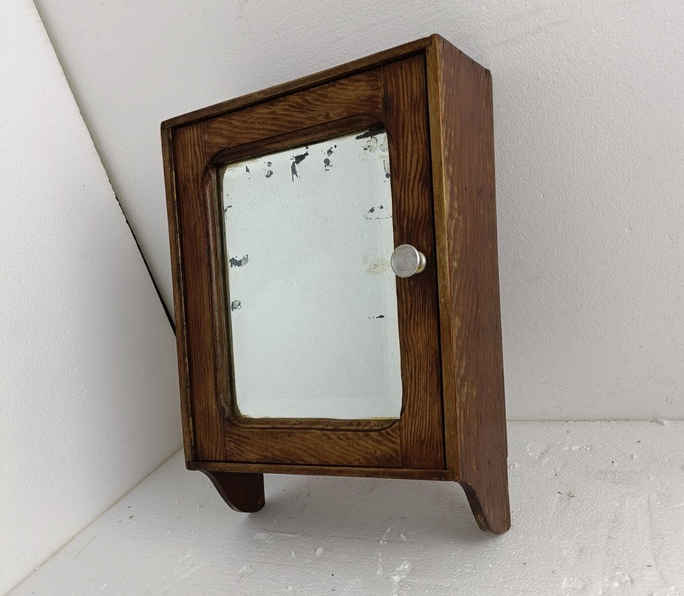 Small Antique Medicine Apothecary Cabinet Beveled Glass Wood Hanging Kitchen Bat photo furniture