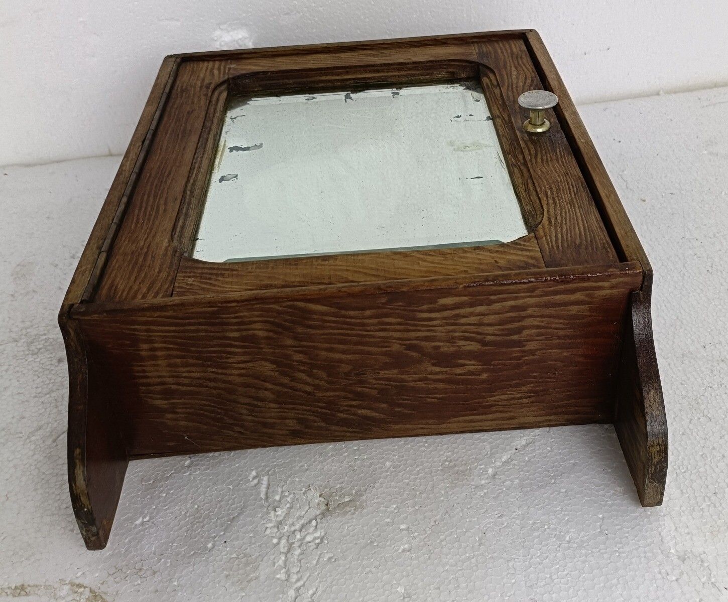 Small Antique Medicine Apothecary Cabinet Beveled Glass Wood Hanging Kitchen Bat photo vintage