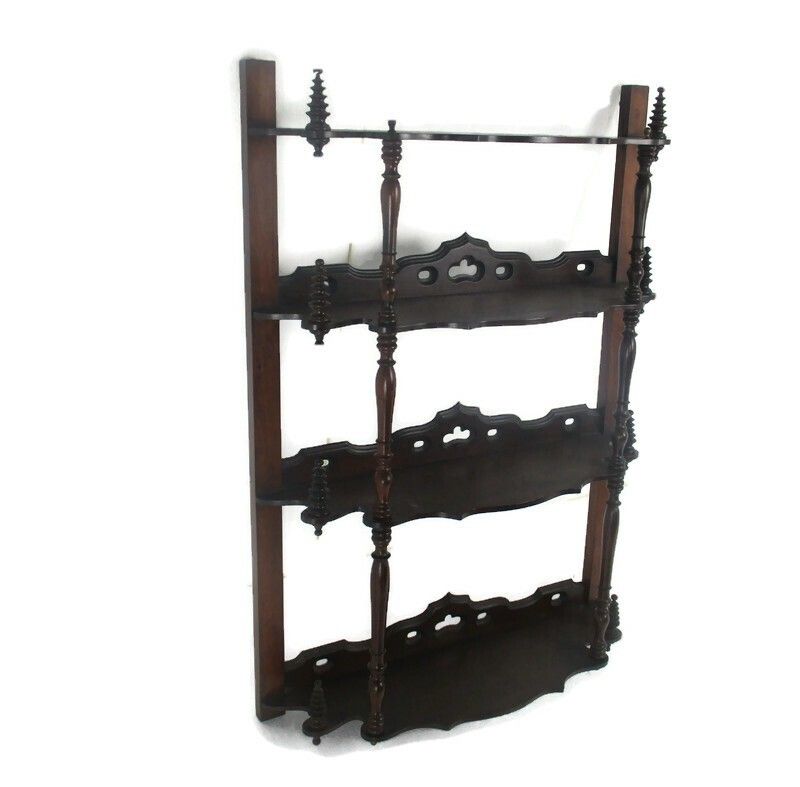 Edwardian Shelf Cabinet Bobbin Spindles Standing And Hanging Wood Gorgeous Htf