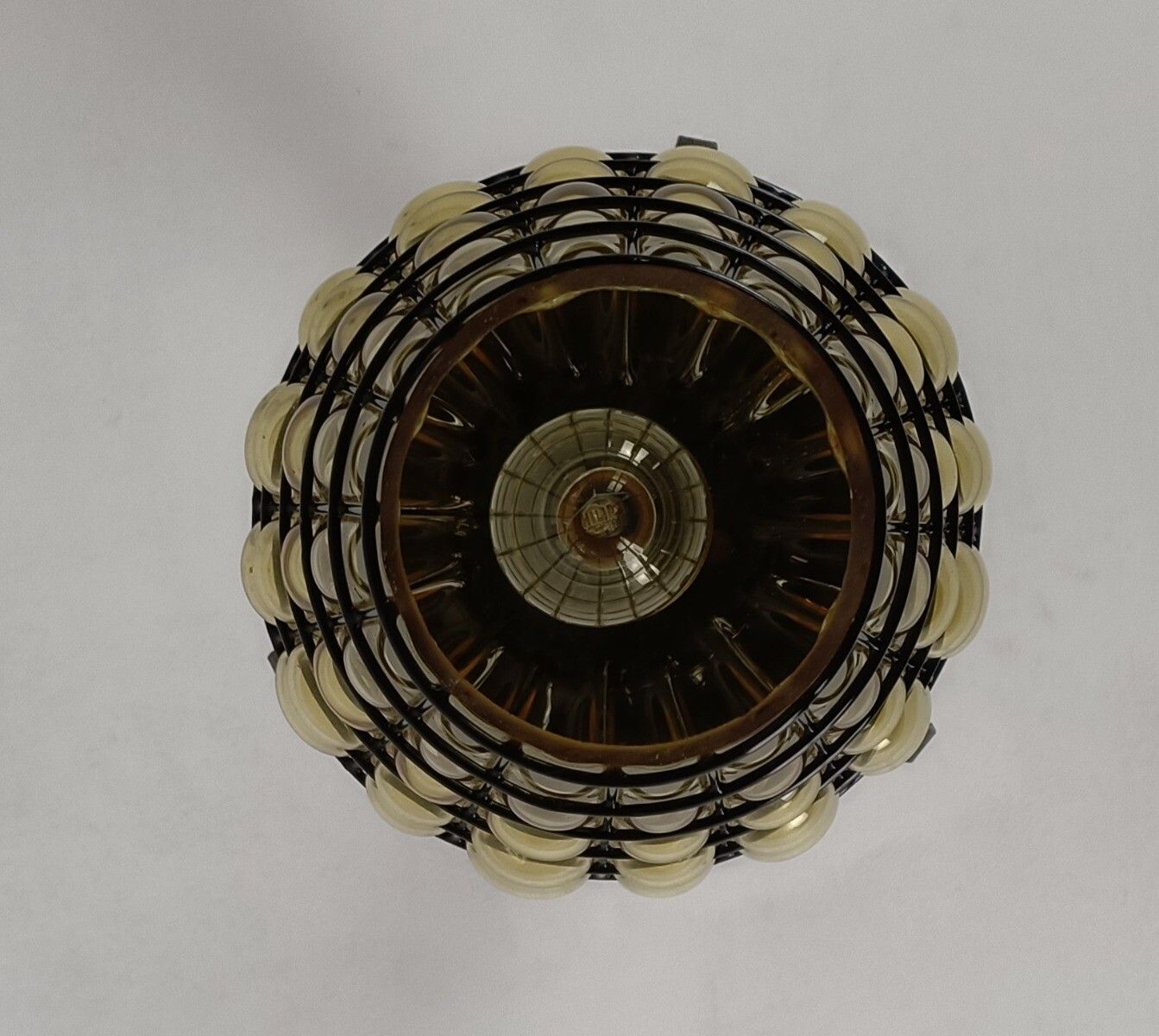 photo furniture Chandelier Pendant Lamp Lantern Amber Bubbled Glass Wrought Iron Vintage