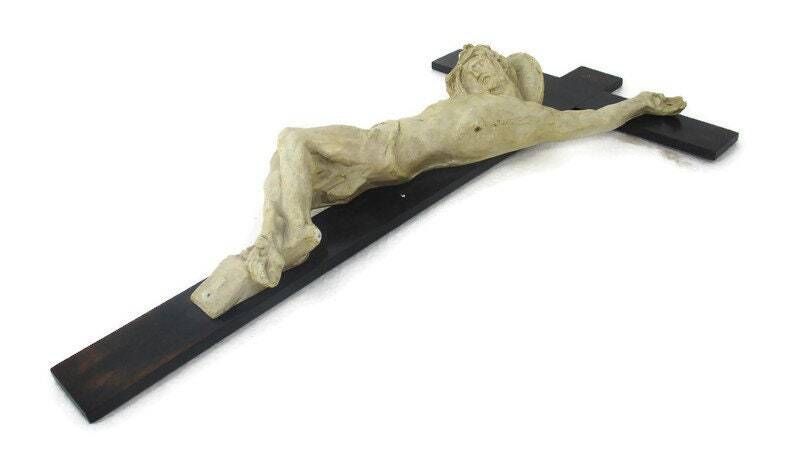 Wood Hanging Crucifix Plaster Corpus Van Der Meeren Or Van Der Meeren Style Very