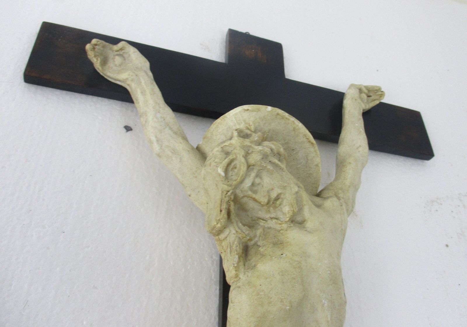 Wood Hanging Crucifix Plaster Corpus Van Der Meeren Or Van Der Meeren Style Very photo for sale