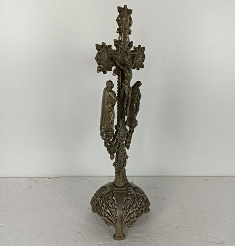 Standing Spelter Crucifix Cross Saint John Saint Mary Magdalene Golgotha Apostl photo for sale