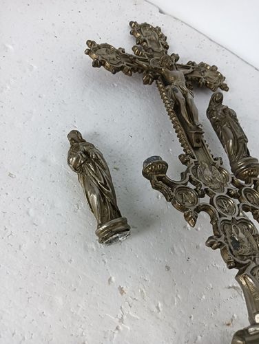 Standing Spelter Crucifix Cross Saint John Saint Mary Magdalene Golgotha Apostl photo buy