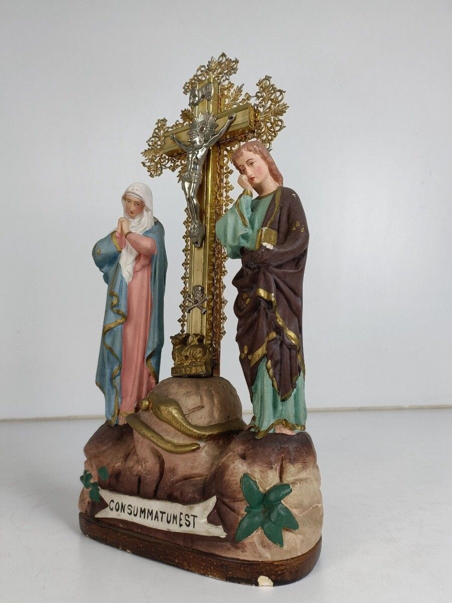 Calvary Crucifix Christ Crucifixion Mary Magdalene St John Consummatum  Est Plas photo Art