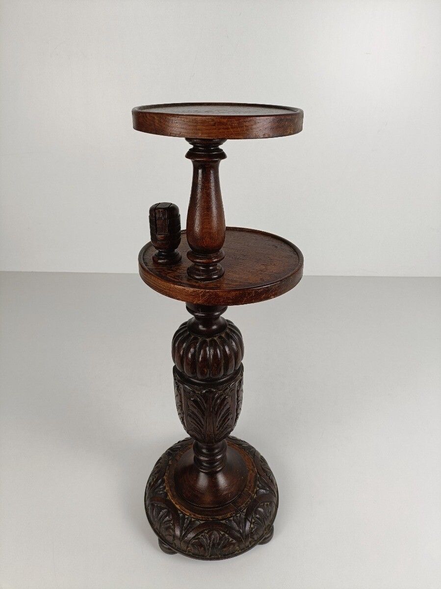 Ornate Hand Carved Wooden Pedestal Siede Table Two Tier Bonsai Plant Stand Barn photo for sale