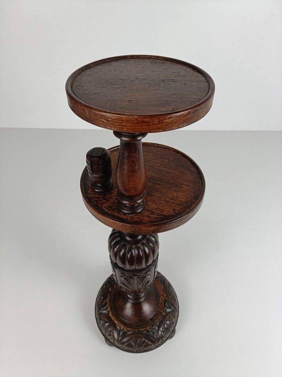 Ornate Hand Carved Wooden Pedestal Siede Table Two Tier Bonsai Plant Stand Barn photo Furniture