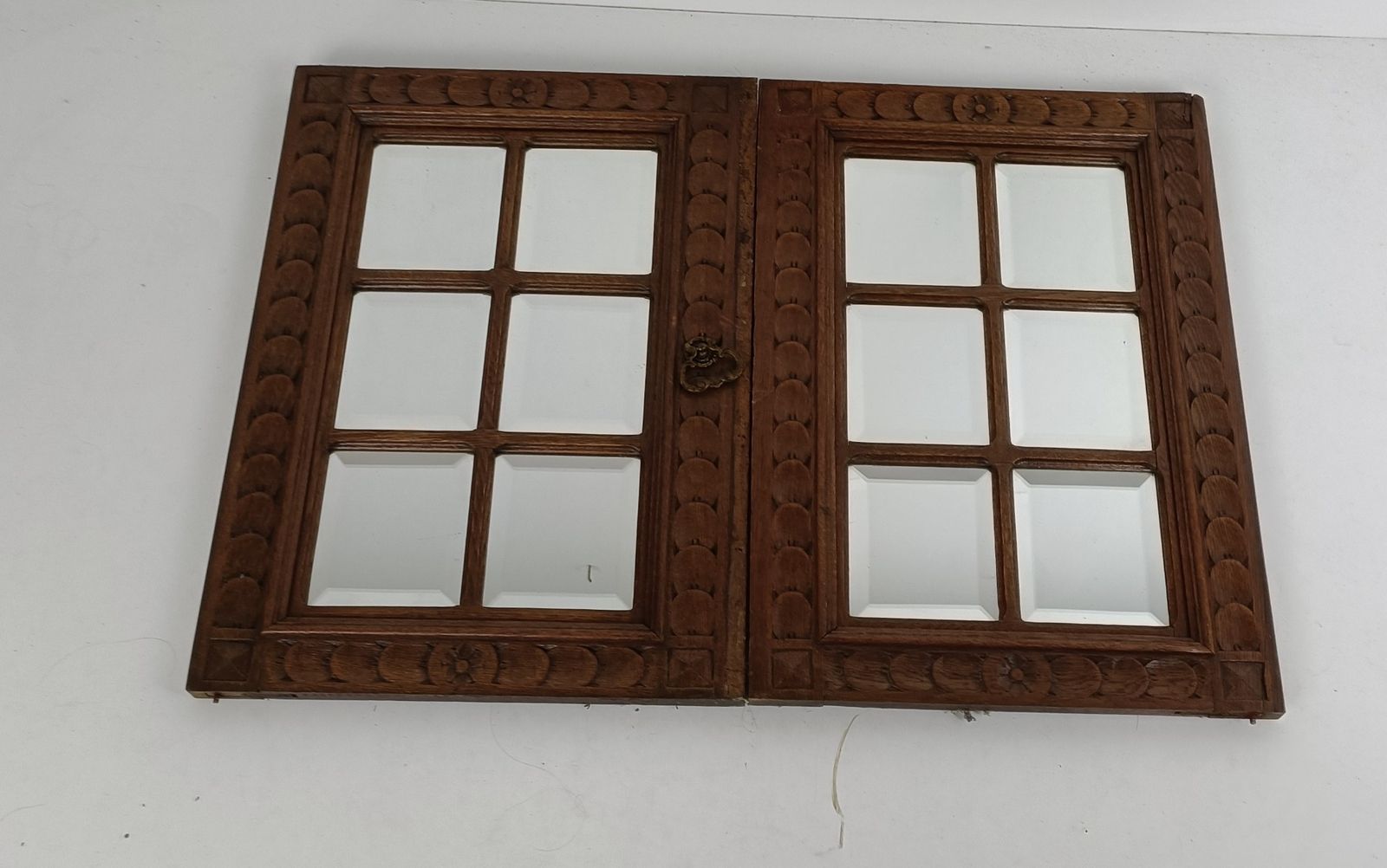 Pair Antique Wooden Beveled Glass Carved  Door Panels Salvaged Reclaimed Archite photo vinterior