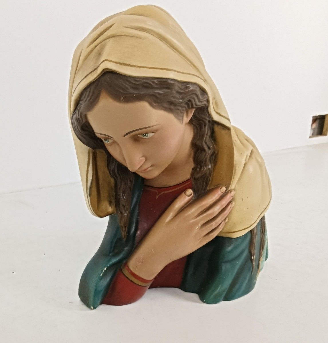 Virgin Mary Madonna Blessed Virgin Plaster Statue Bust Plaster Art Deco 1920s An photo for sale
