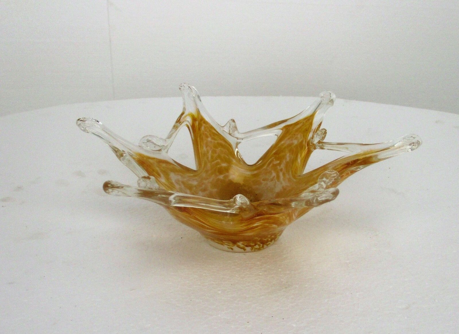 Small Italian Art Glass Amber Yellow Star Bowl Dish Centerpiece Murano Basket photo furniture