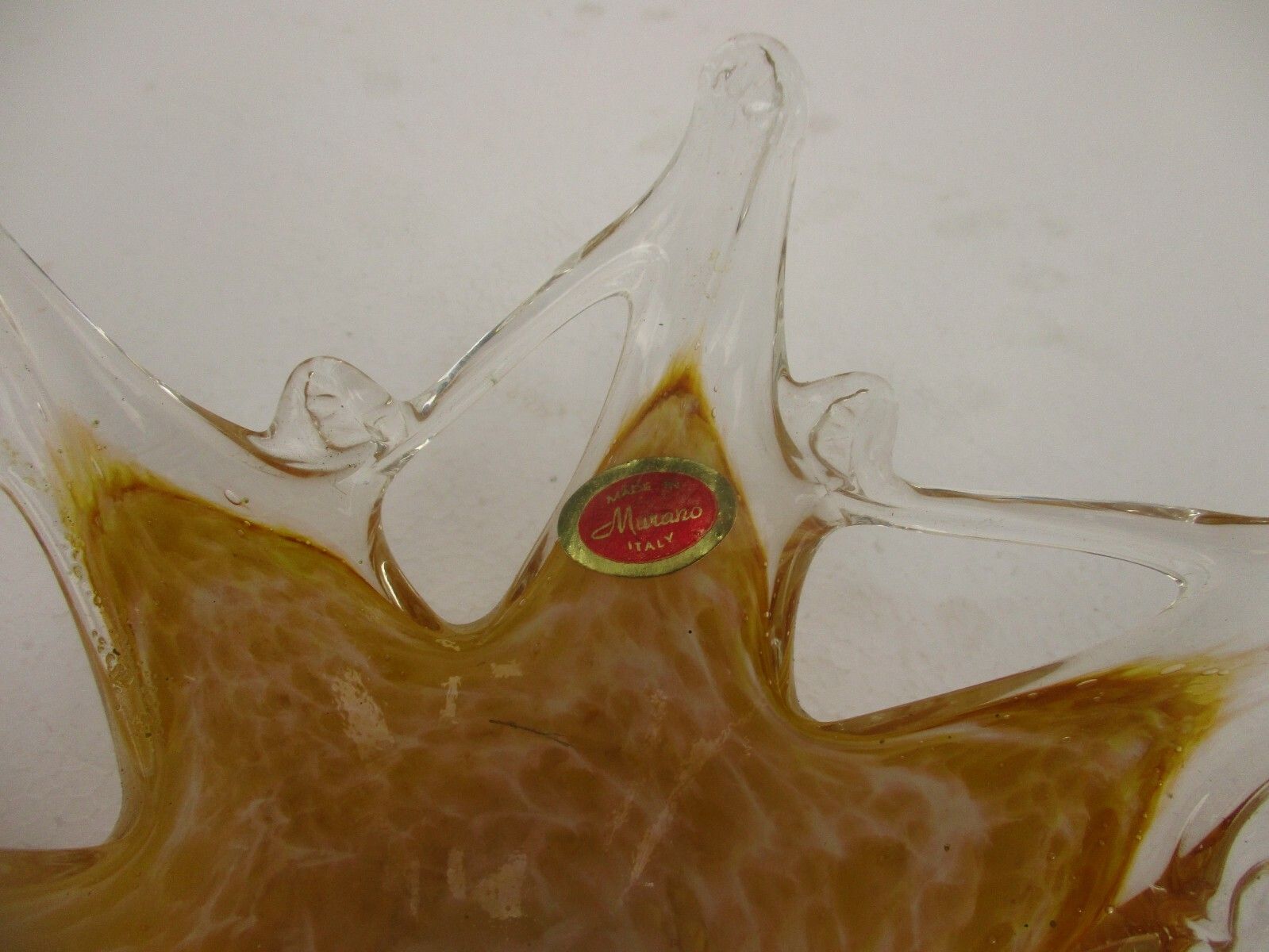 Small Italian Art Glass Amber Yellow Star Bowl Dish Centerpiece Murano Basket photo vinterior