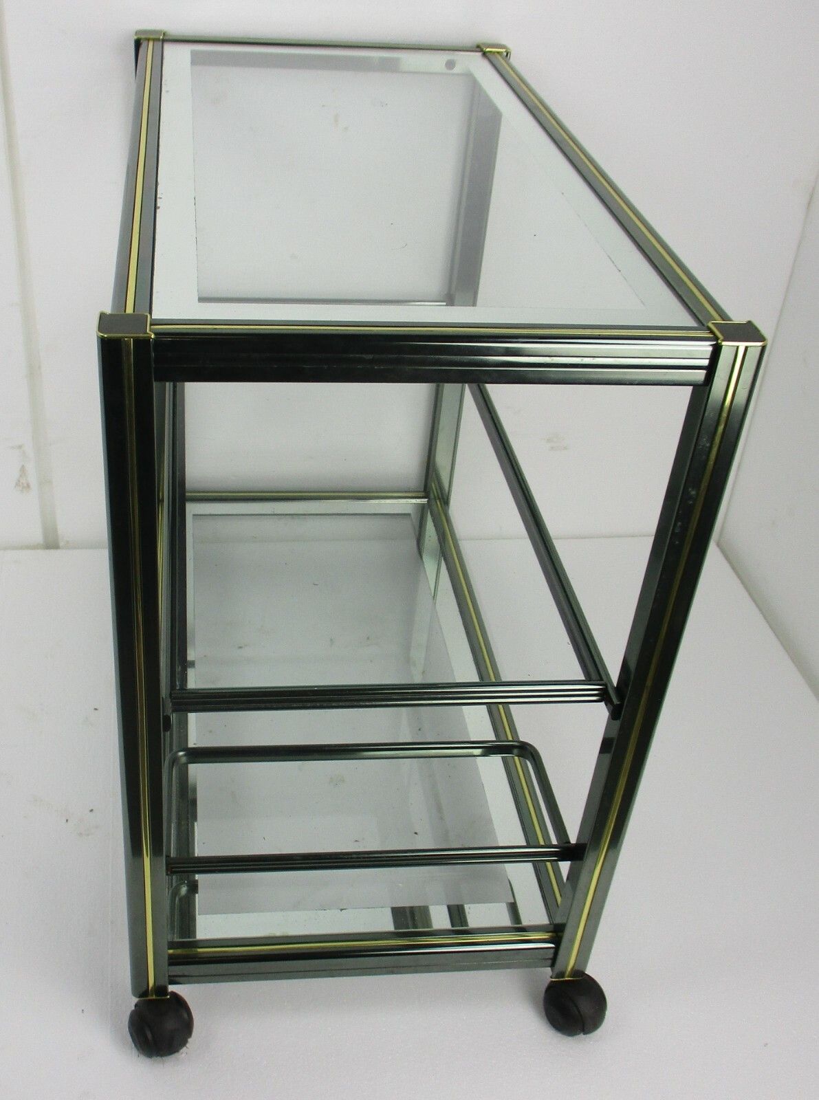 Vintage Design Coffee Table Kitchen Island Three Tier Brass Beveled  Glass Glam photo vintage