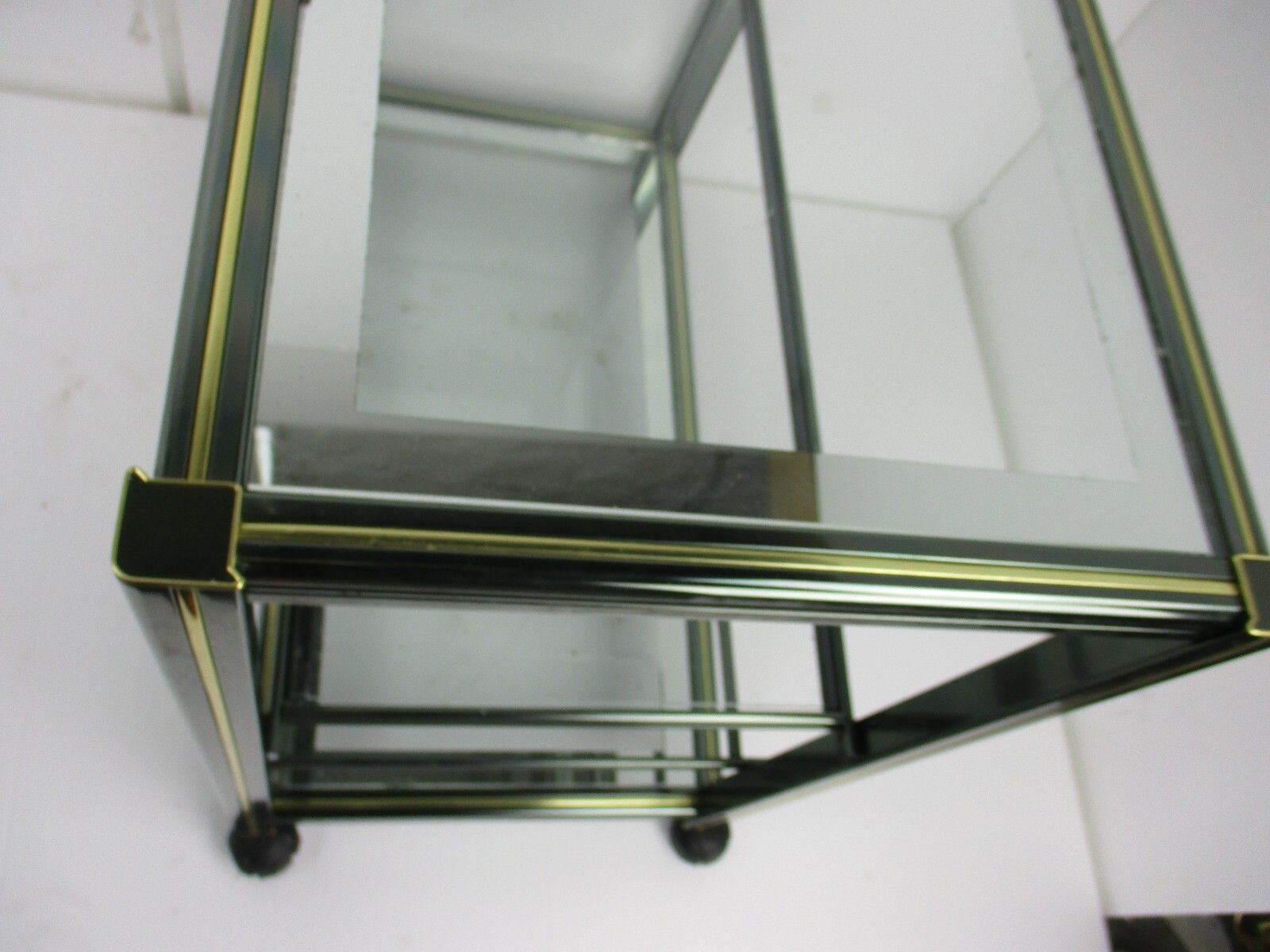 photo furniture Vintage Design Coffee Table Kitchen Island Three Tier Brass Beveled  Glass Glam