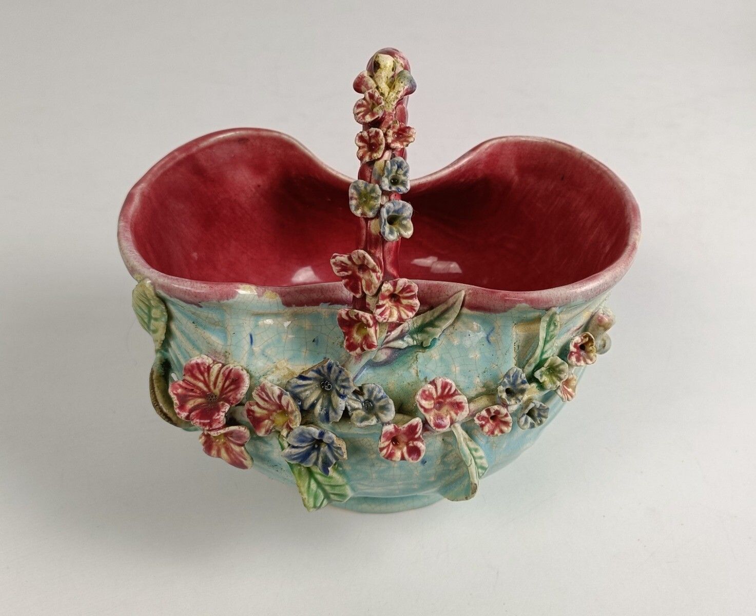 Planter Cache Pot French Pottery Faience Majolica Flowers Art Deco Gorgeous Bask photo for sale