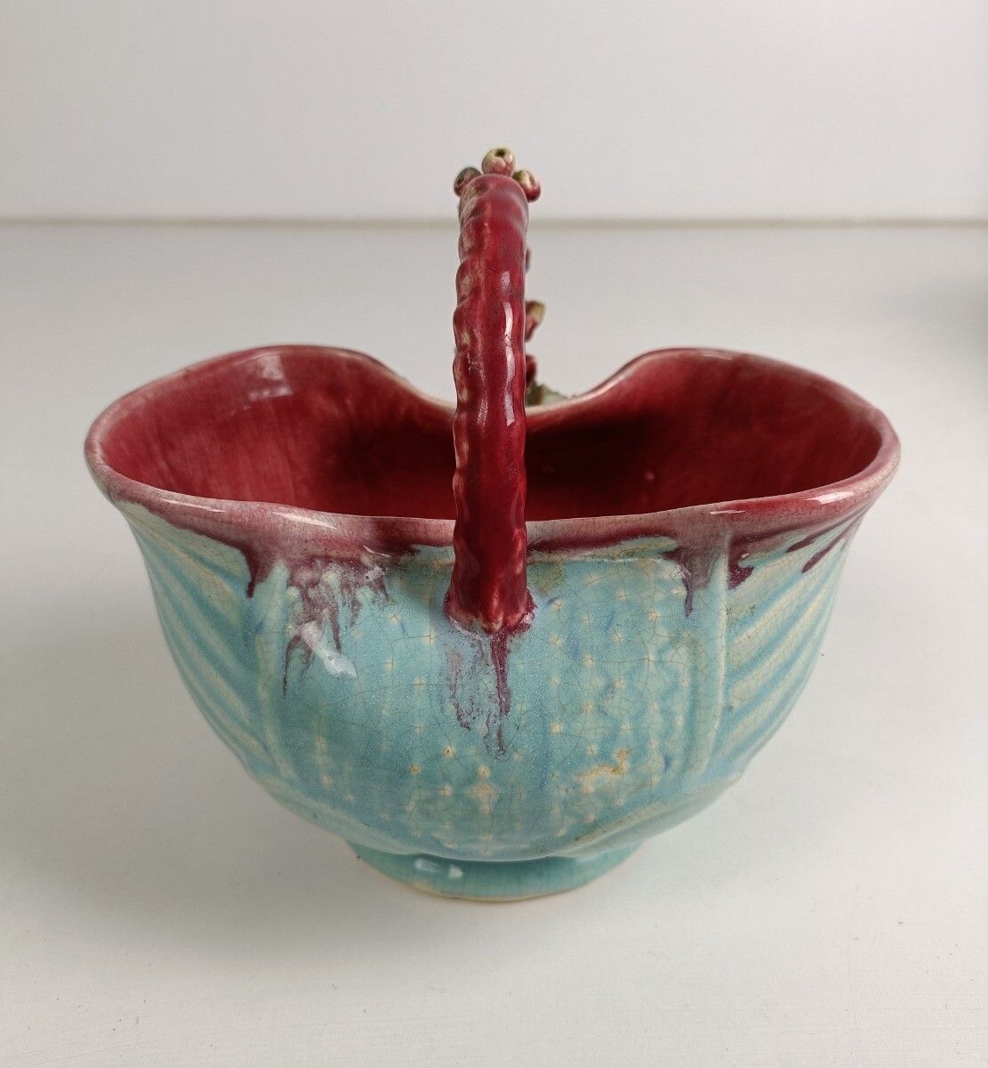 Planter Cache Pot French Pottery Faience Majolica Flowers Art Deco Gorgeous Bask photo vintage