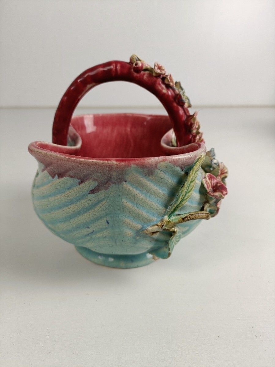 photo furniture Planter Cache Pot French Pottery Faience Majolica Flowers Art Deco Gorgeous Bask