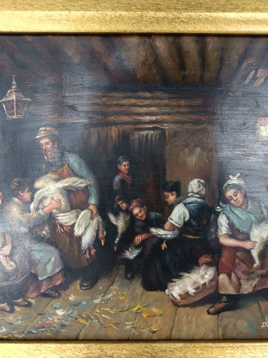Oil Painting On Wood  Gorgeous Wood And Plaster Frame Signed De Belie V. Peasant photo vinterior