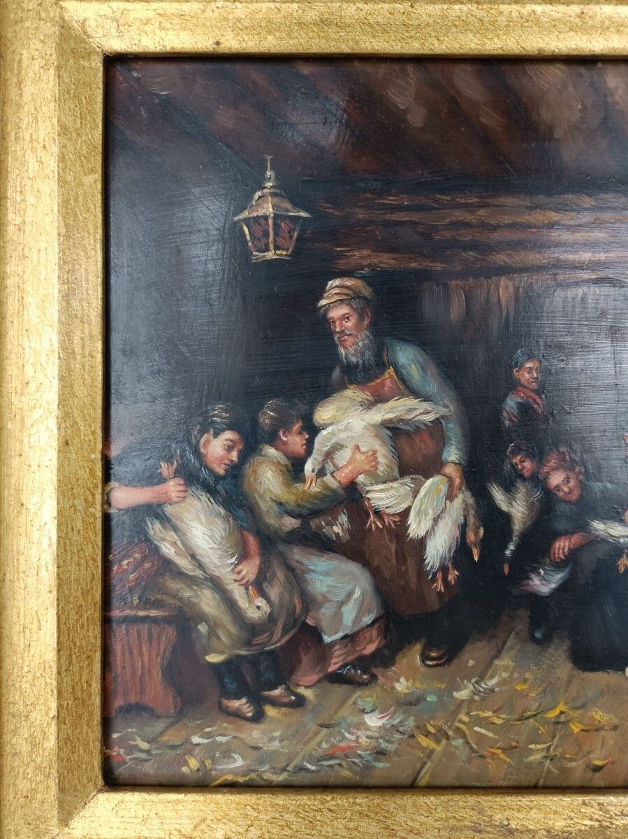 Oil Painting On Wood  Gorgeous Wood And Plaster Frame Signed De Belie V. Peasant photo buy