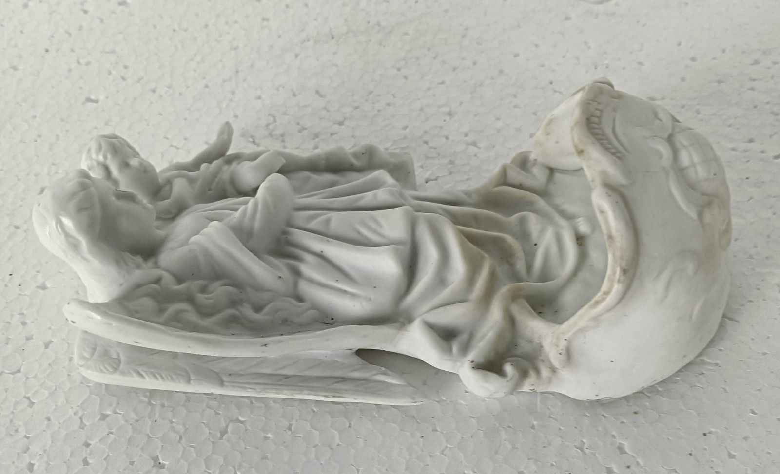 Beautiful Antique Wall Hanging Holy Water Font, Vessel Bisque, Porcelain, Angel photo 131.0