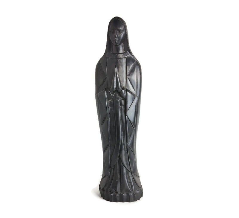 Ornate Hand Carved Wood Wooden Statue Virgin Mary Madonna Folded Hands Vintage