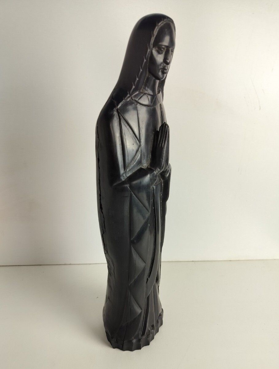 Ornate Hand Carved Wood Wooden Statue Virgin Mary Madonna Folded Hands Vintage photo for sale