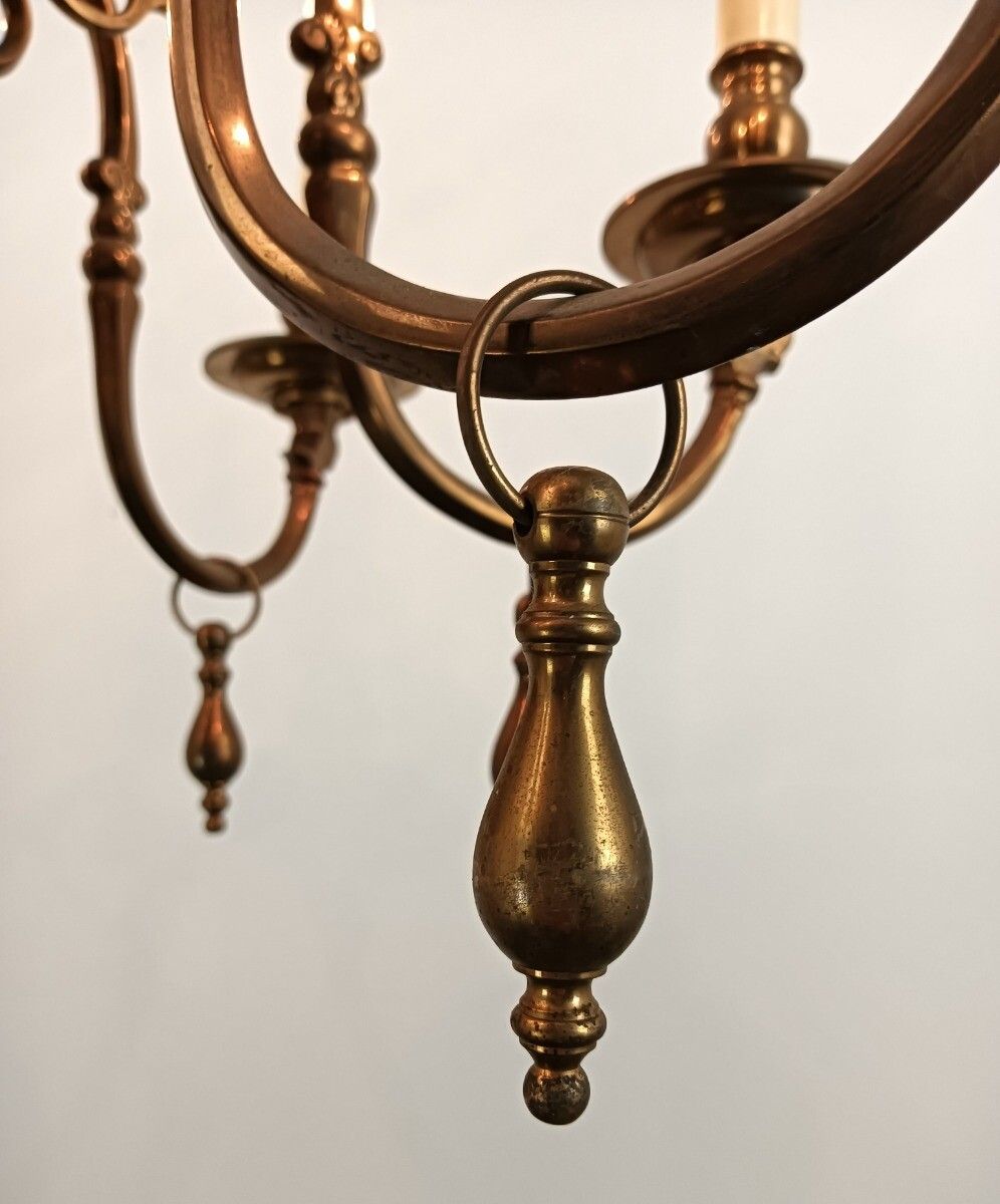 Antique Flemish Chandelier Bronze Signed Cast By  Brondel Bruges Stunning Piece photo vintage