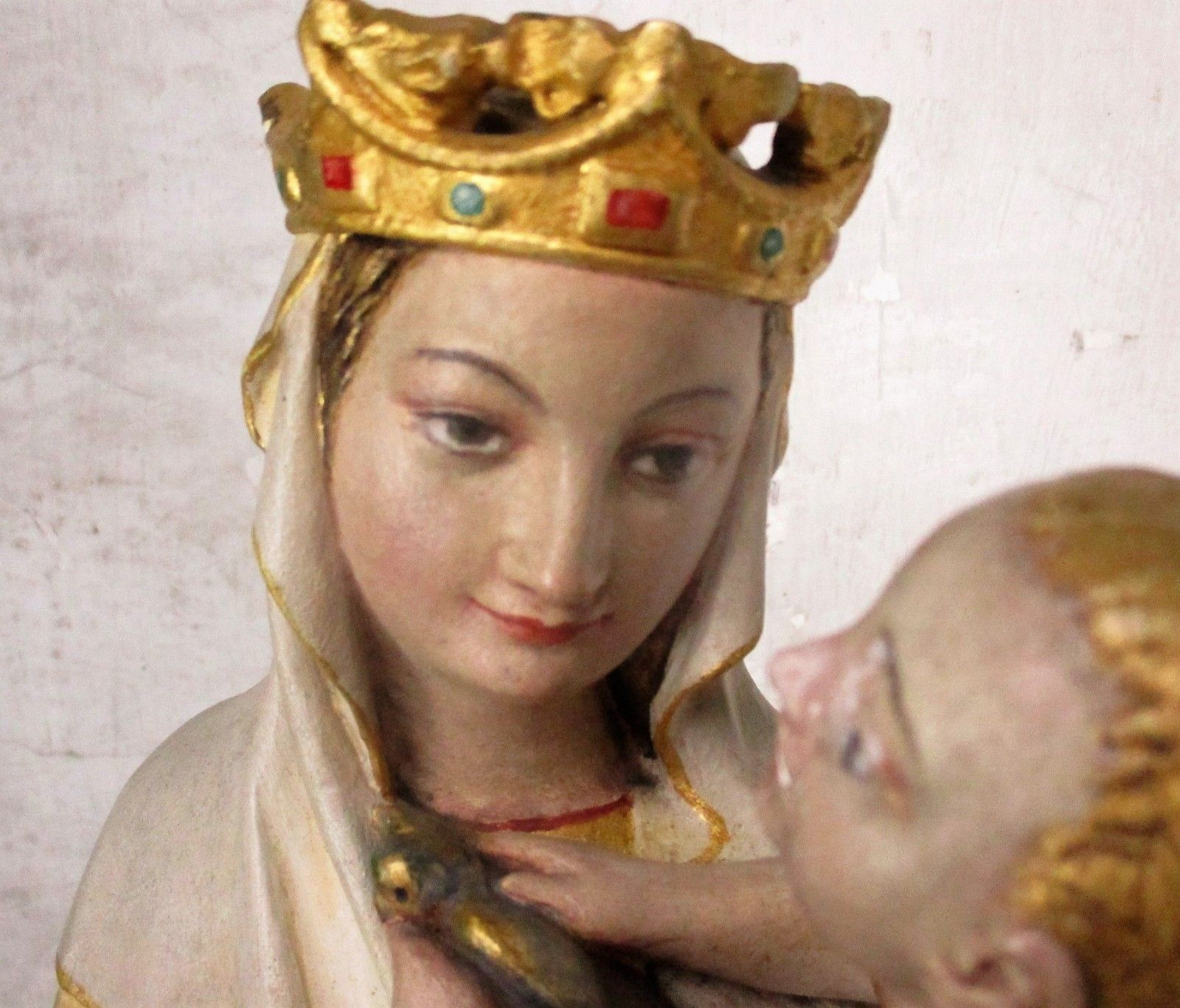 Majestic  Statue Virgin Mary Madonna Crown Infant Child  Plaster Htf 22.63" photo for sale