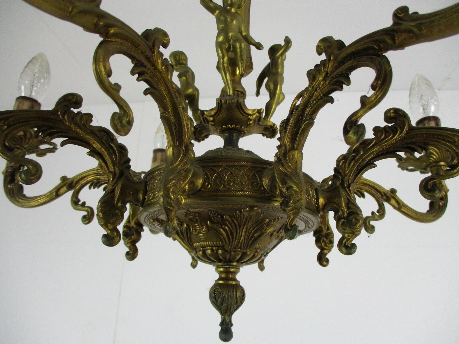 Stunning Chandelier 8 Lights Arm Putti Cherubs Hollywood Regency Ornate  Brass photo buy