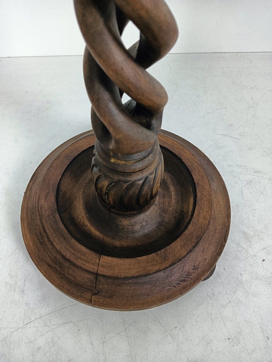Open Barley Twist Carved Wooden Pedestal Plant Stand Two Tier Side Table Beautif photo vinterior