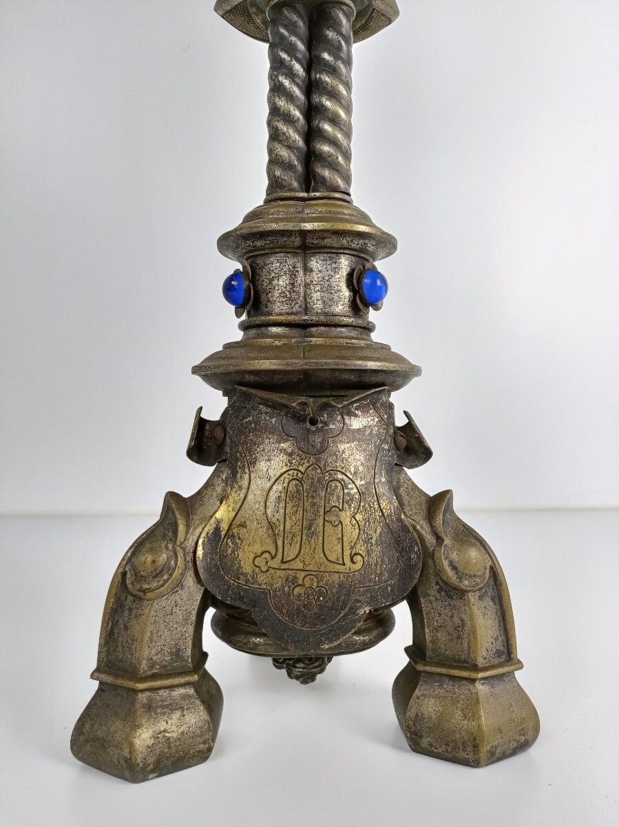 Antique Brass Ornate Candle Holder Candle Stick Large  1800s  Gothic photo furniture