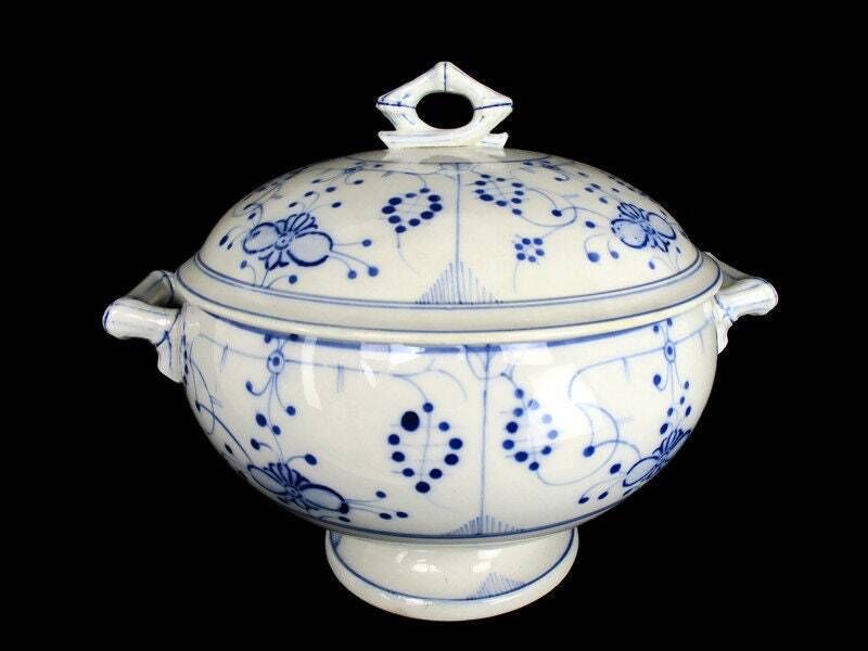 Antique Royal Copenhagen Blue Fluted Soup Tureen Dish Marked Sarreguemines 1875
