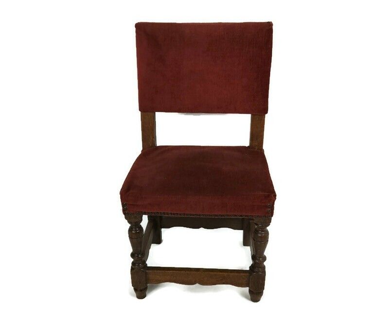 Small Antique Chair Children' S Chair Carved Wood Hobnails Pink Velvet