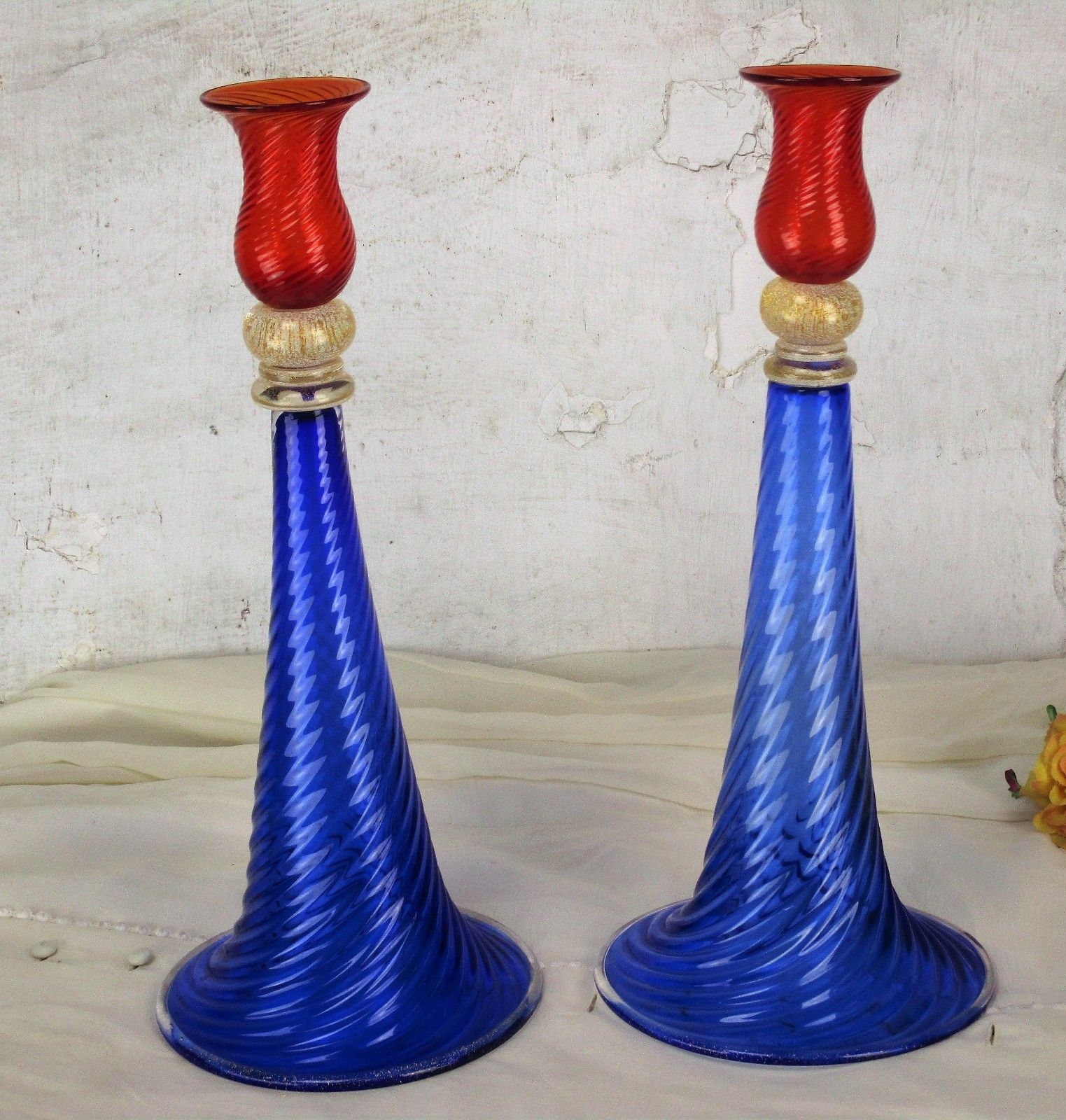 Pair Swirled Candlesticks Candle Holders Seguso For Vetri D'arte Art Glass  Htf photo furniture