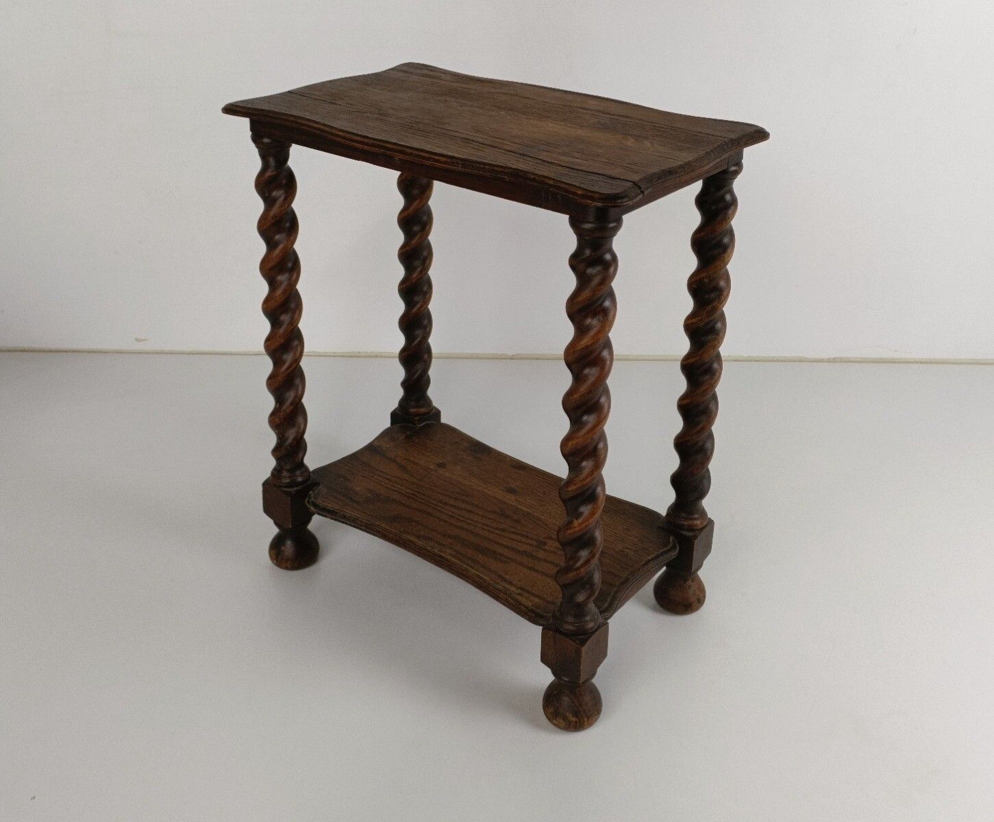 Barley Twist Wooden Side Table Desk Two Tier Barn Country Style Mid Century Engl photo furniture