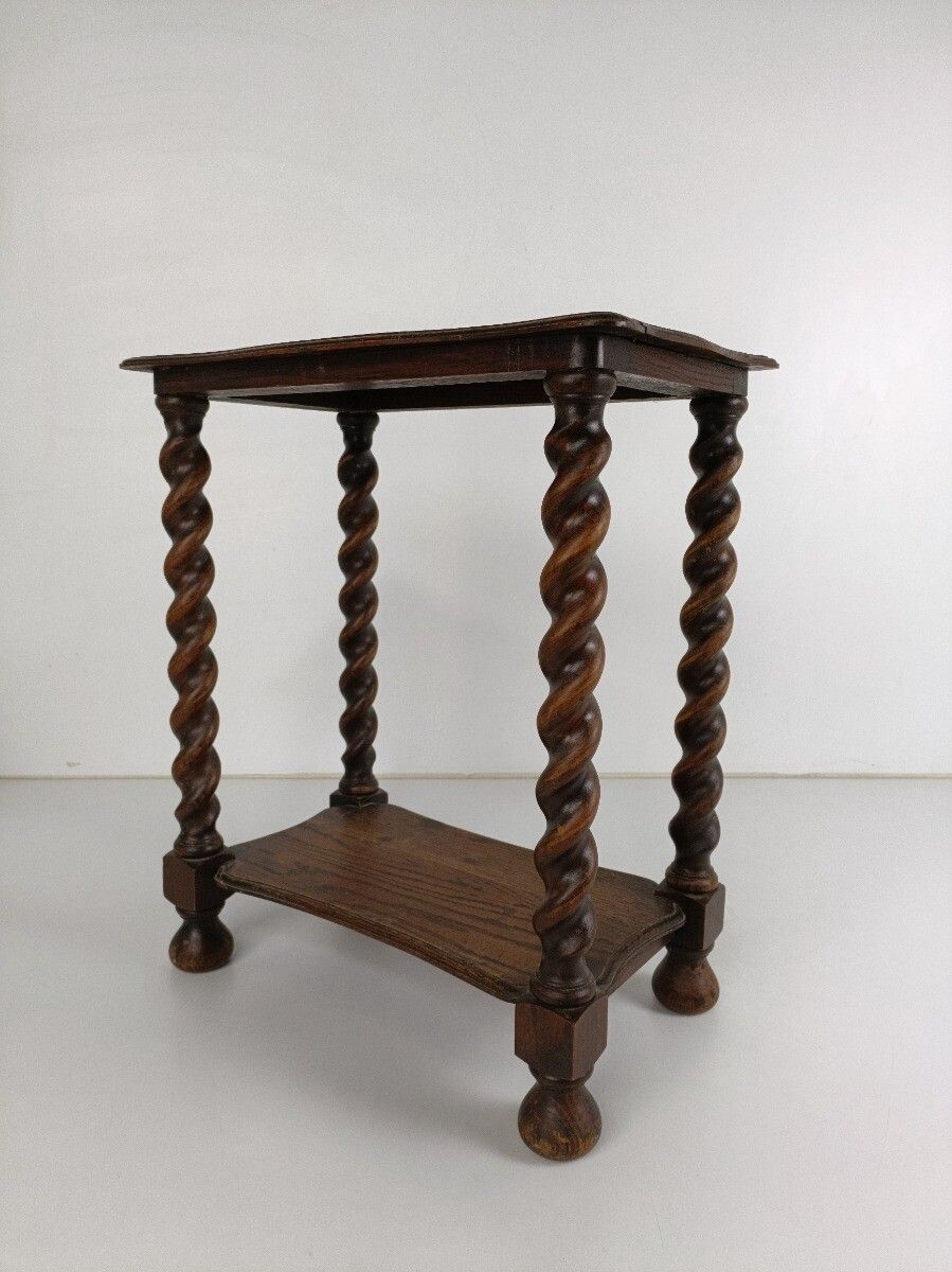 Barley Twist Wooden Side Table Desk Two Tier Barn Country Style Mid Century Engl photo Furniture