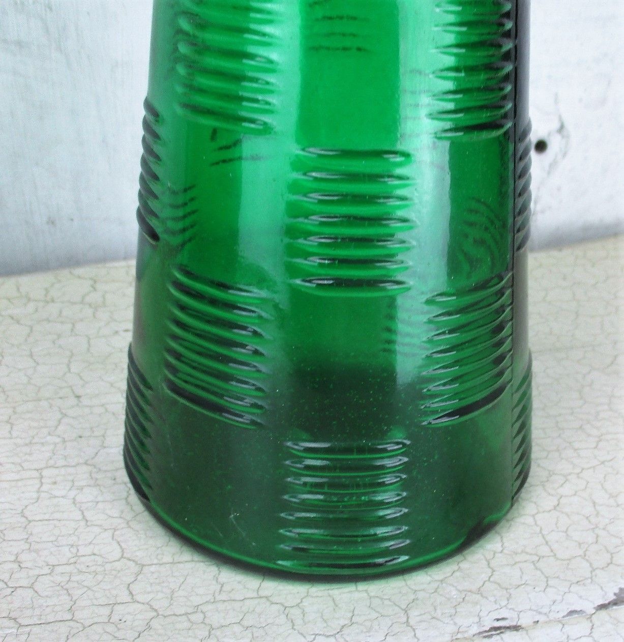 Xl Vintage Retro Art Glass Tall Bottle Vase Green Funky photo for sale
