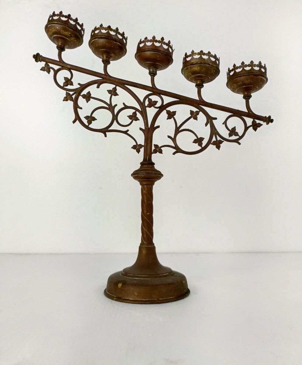 Candle Holder Brass Ornate Hollywood Regency Style Stylish Candelabra Leafs 5 Ar photo buy