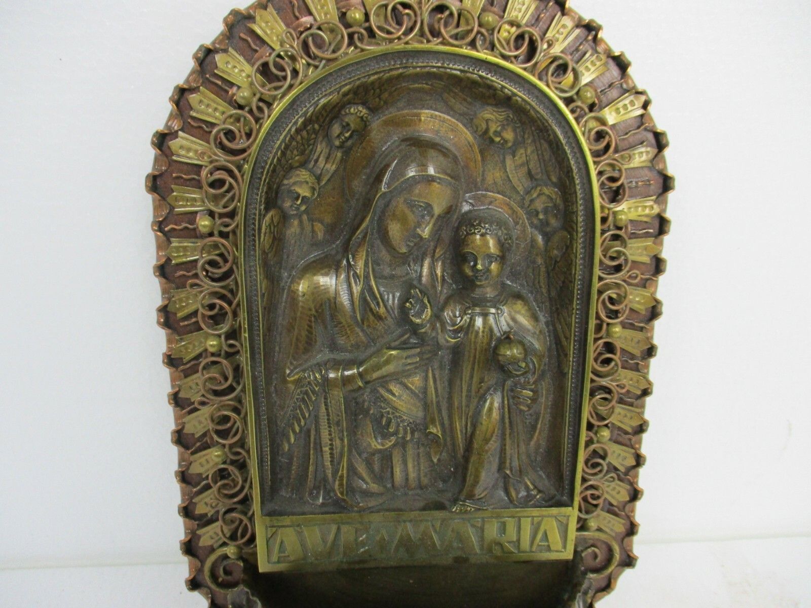 Holy Water Font Vessel Madonna And Infant Art Piece Verlinden Bronze Ave Maria photo furniture